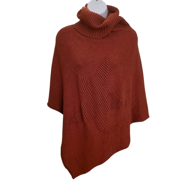 None Sweaters - Italian Made Cowl Neck Knit Star Poncho-OSFM
